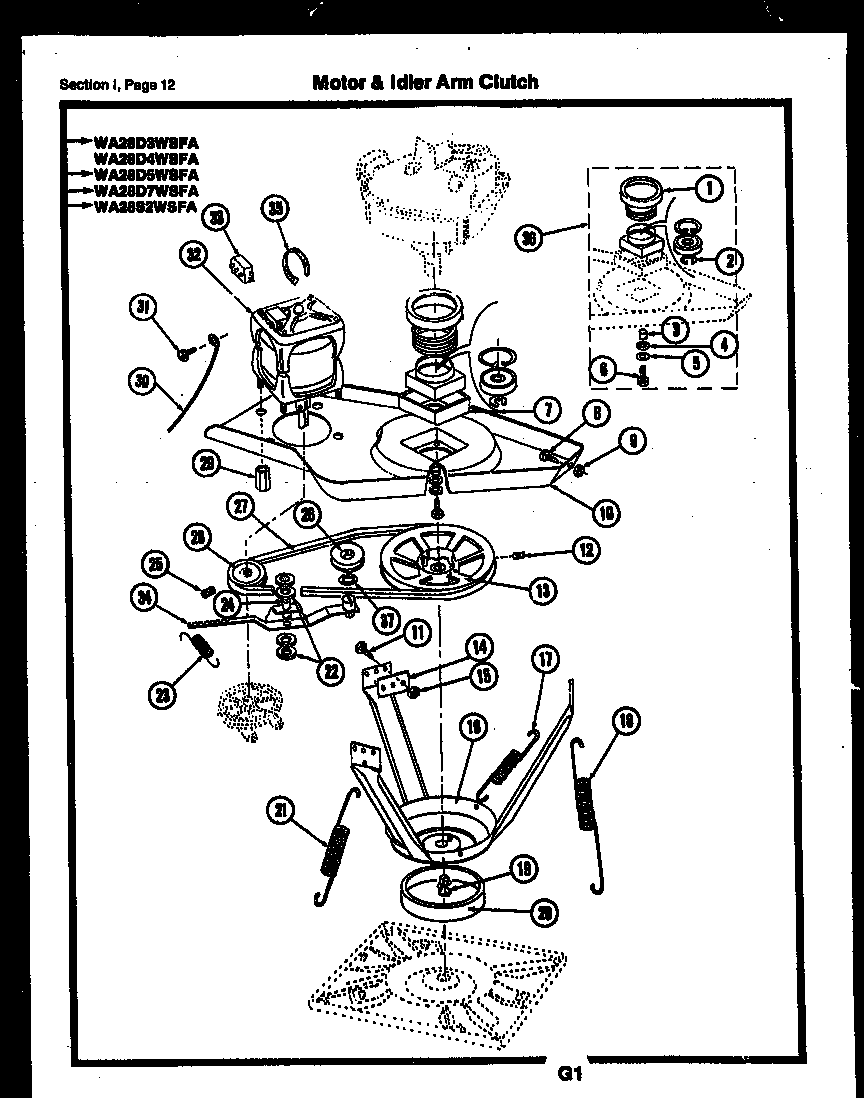 Gibson RM18F6WSGA motor & idler arm clutch diagram