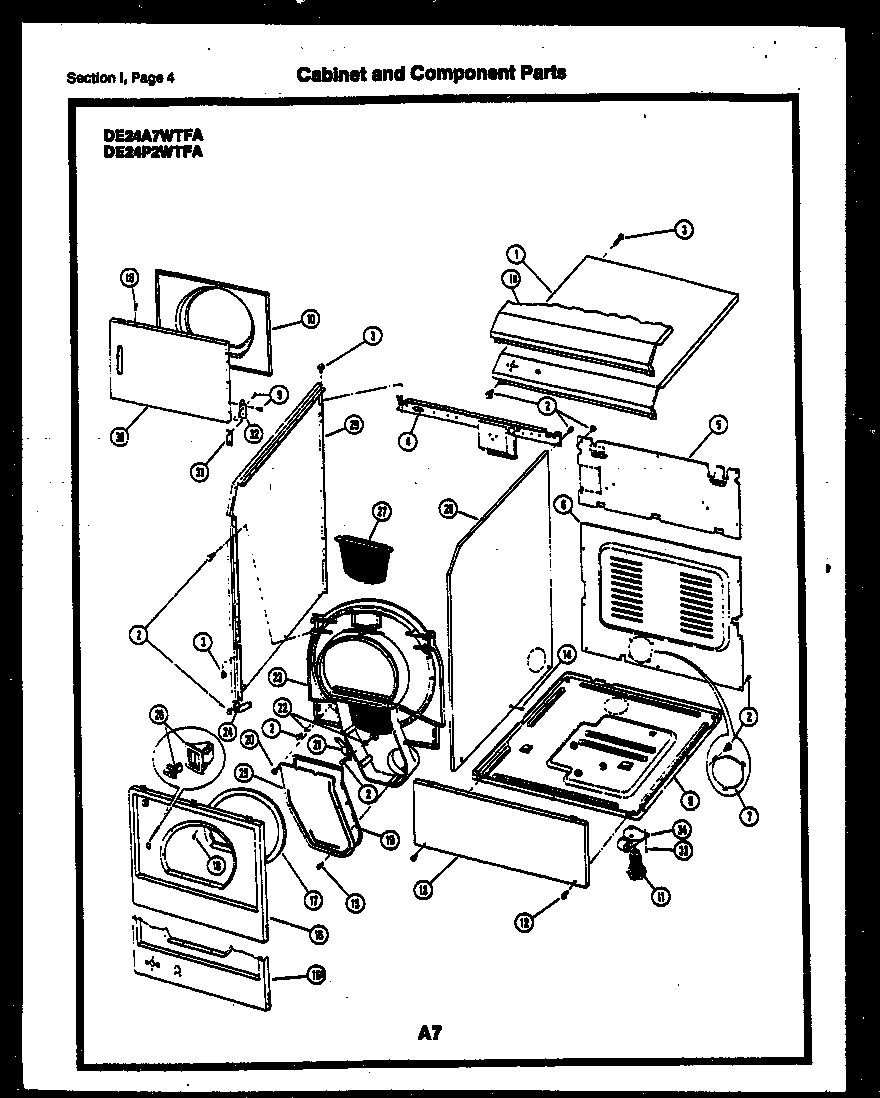 Gibson DE24P2WTFA cabinet and component parts diagram