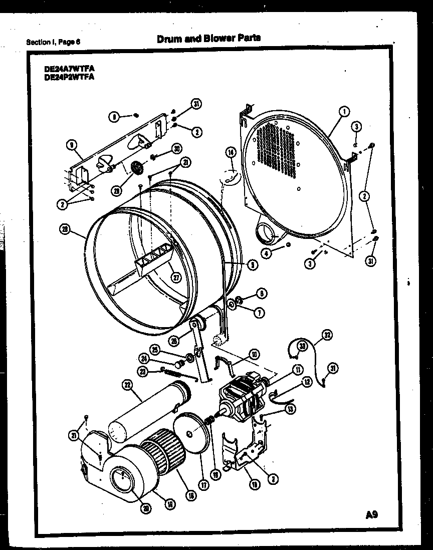 Gibson DE24P2WTFA drum and blower parts diagram