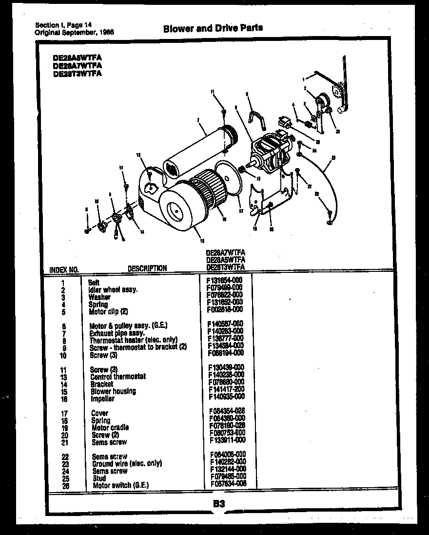 Gibson DE24P2WTFA blower and drive parts diagram