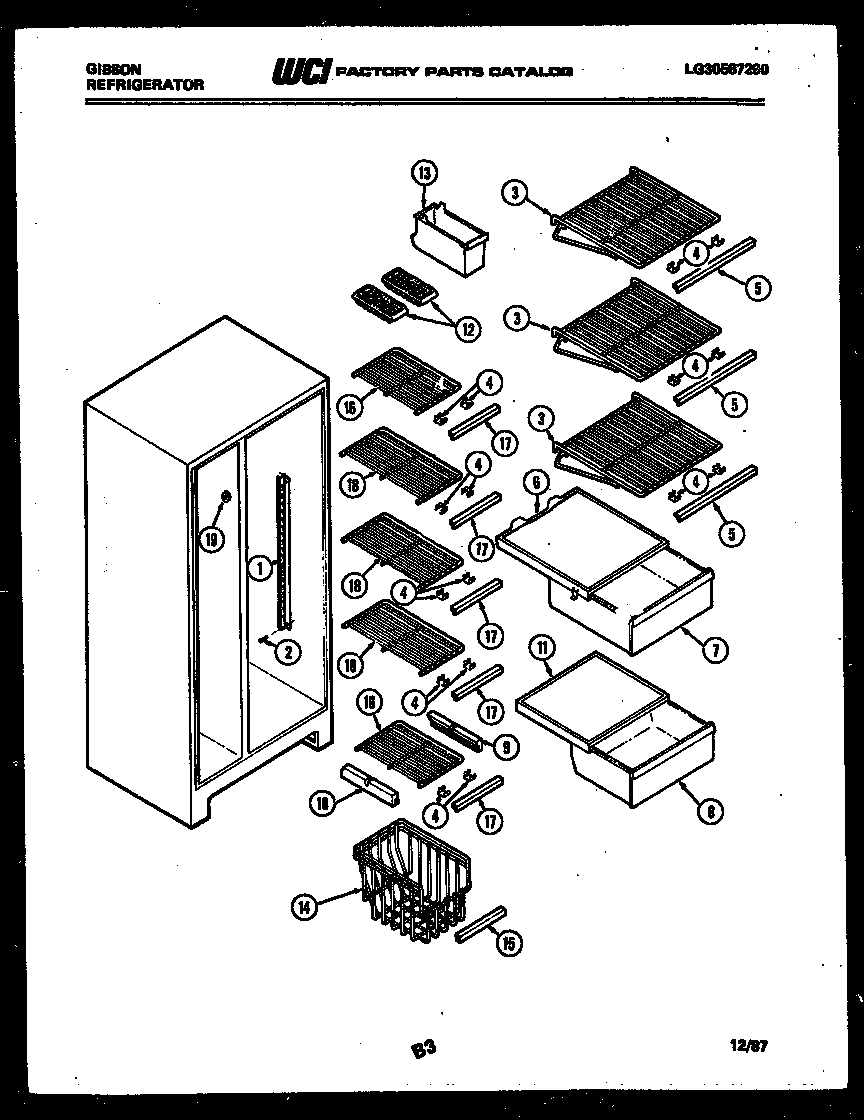 Gibson RS19F6WS1D shelves and supports diagram