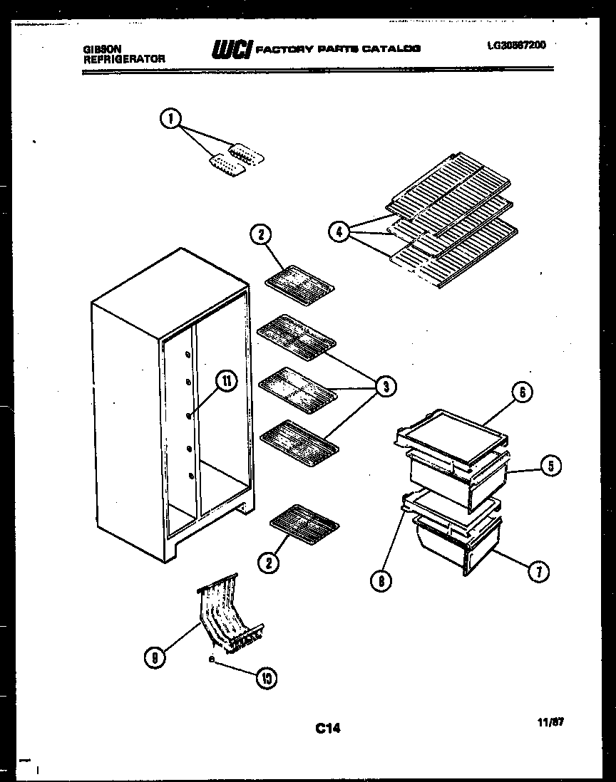 Gibson RS19F3WS1B shelves and supports diagram