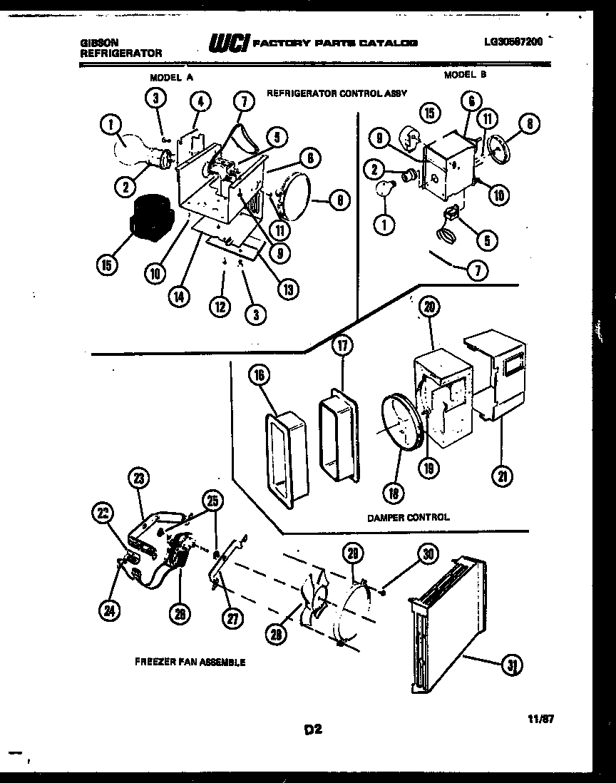 Gibson RS19F3WS1B refrigerator control assembly, damper control assembly and f diagram