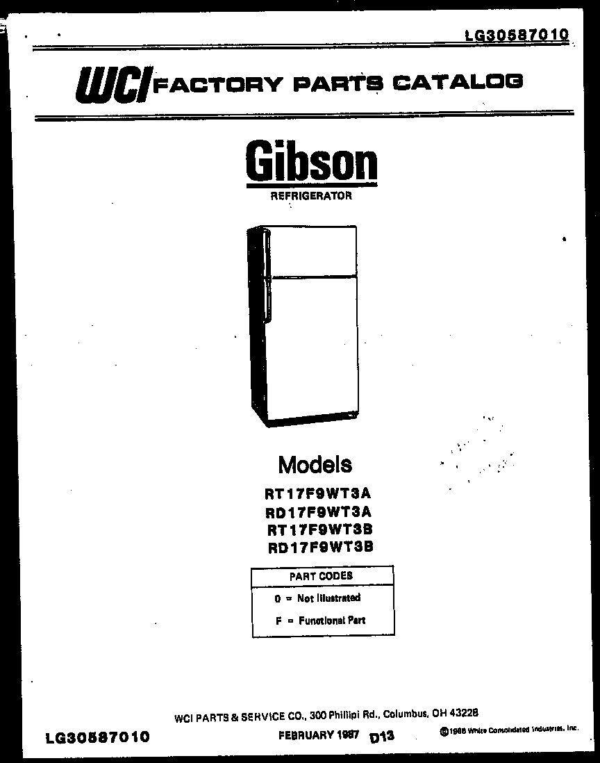 Gibson RT17F9WT3A cover page diagram