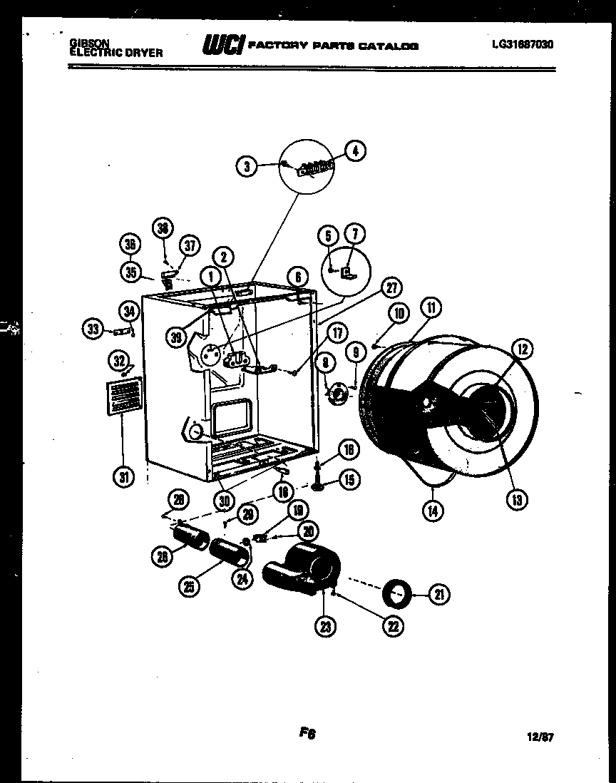 Gibson DE27S6YTMA cabinet, drum and blower housing diagram