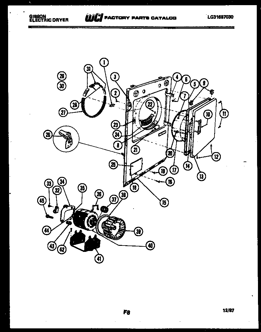 Gibson DE27S6YTMA cabinet front, motor and blower diagram