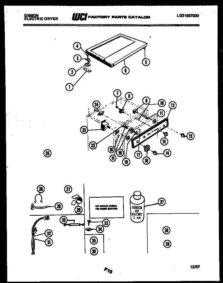 Gibson DE27S6YTMA top, control and miscellaneous parts diagram