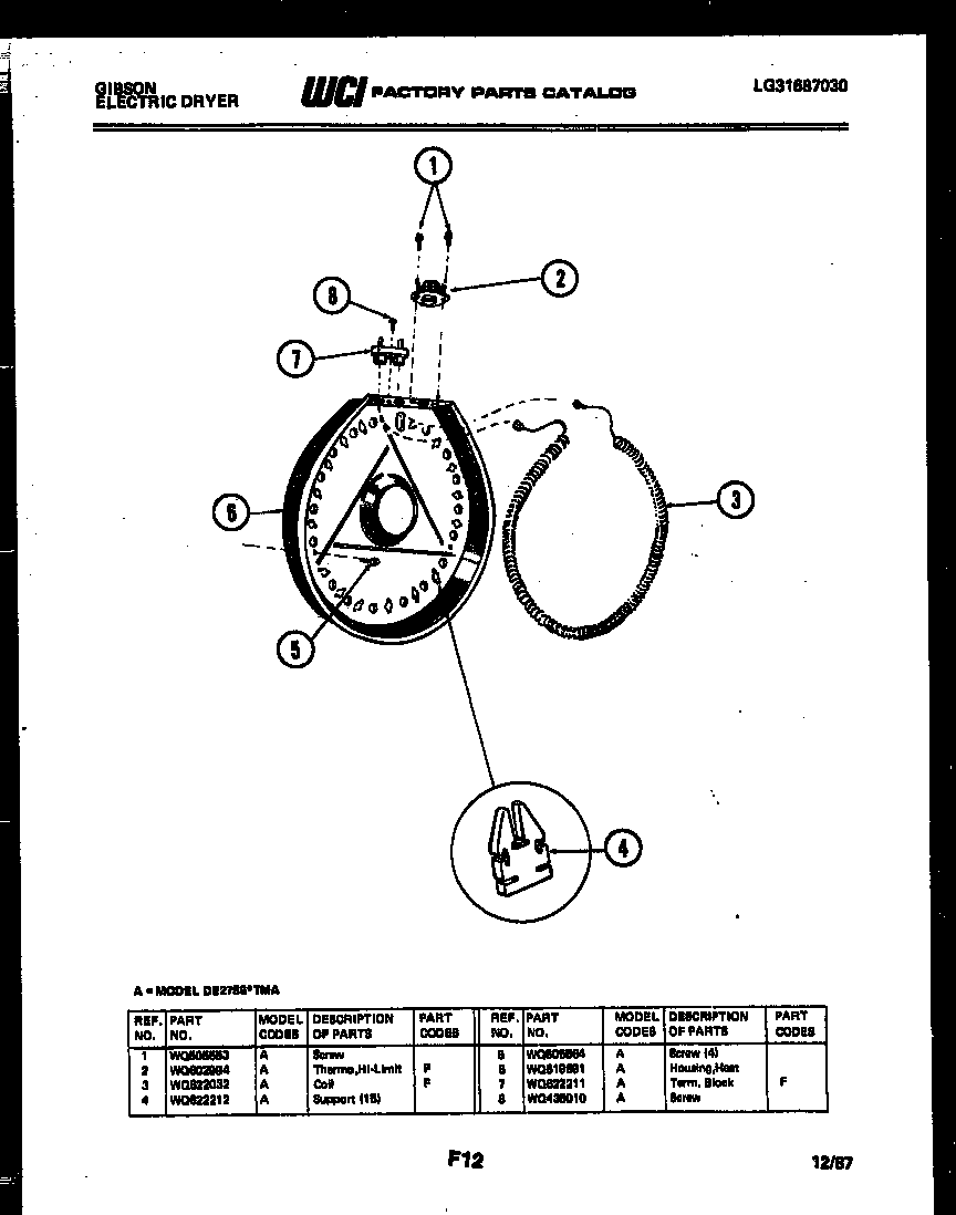 Gibson DE27S6YTMA heater and housing diagram