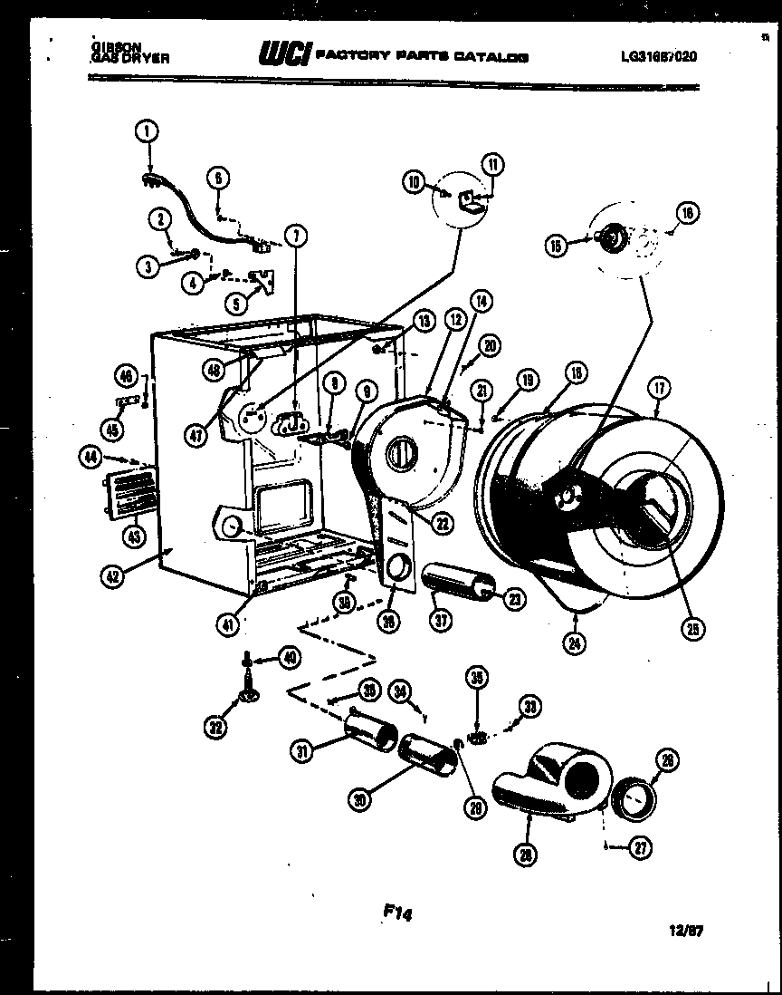 Gibson DG27S6WTMA cabinet, drum and blower housing diagram