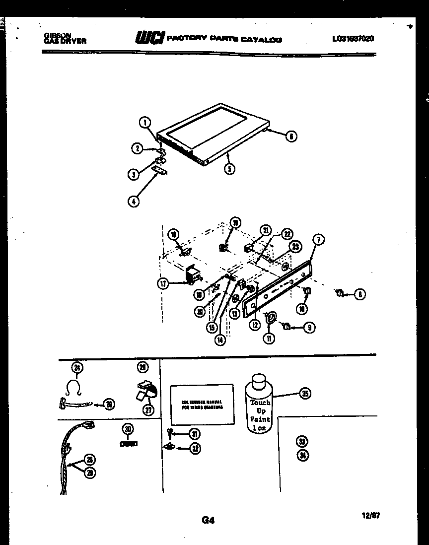 Gibson DG27S6WTMA top, controls and miscellaneous parts diagram