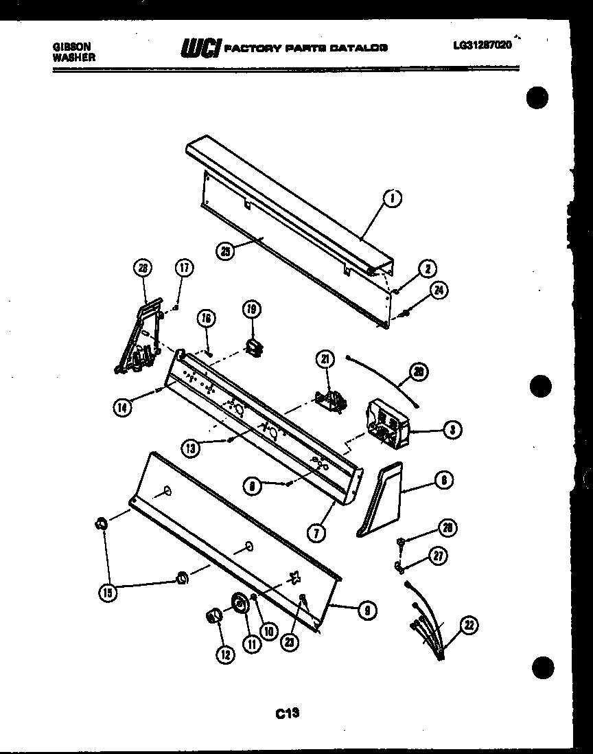 Gibson WA28M2DTFB console and control parts diagram