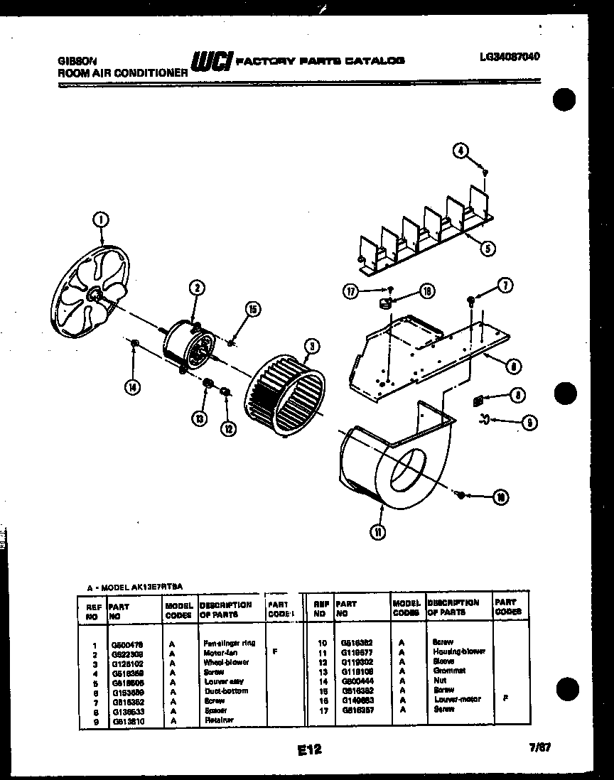 Gibson AK13E7RTBA air handling parts diagram