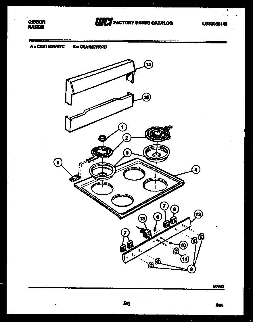 Gibson CEA1M2WSTC backguard and cooktop parts diagram