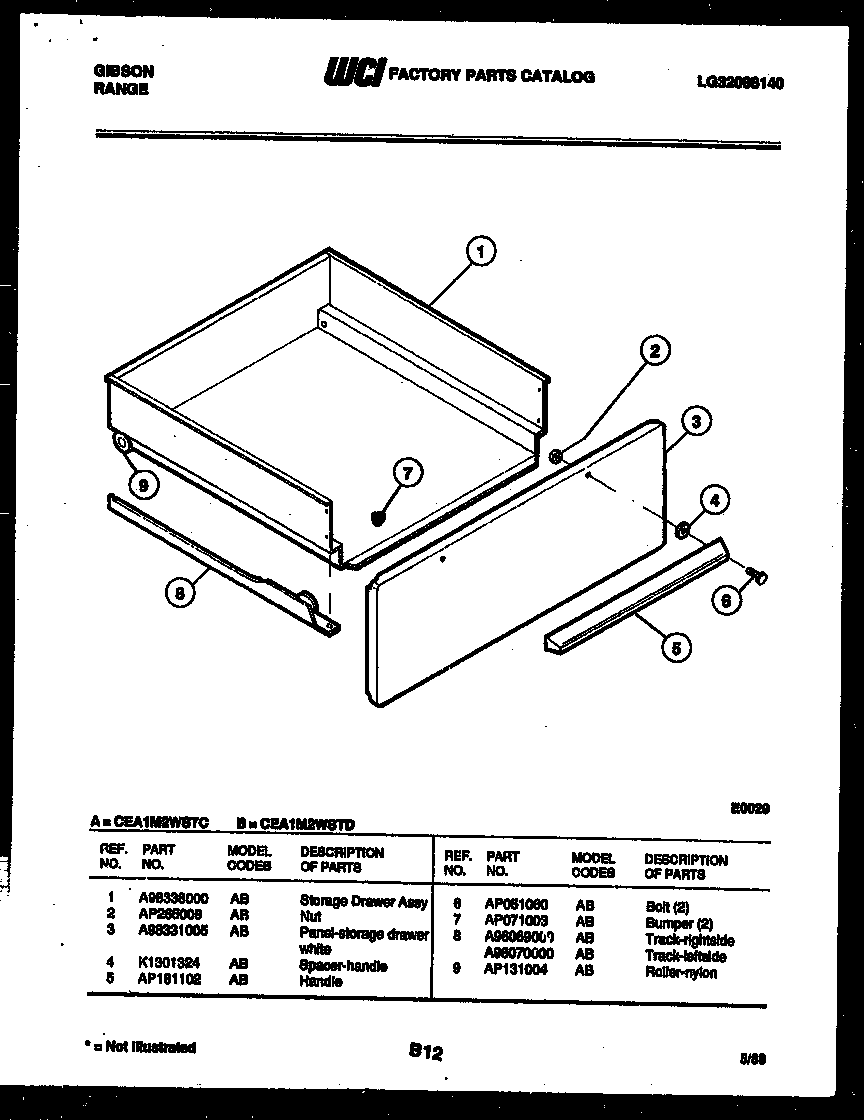 Gibson CEA1M2WSTC drawer parts diagram