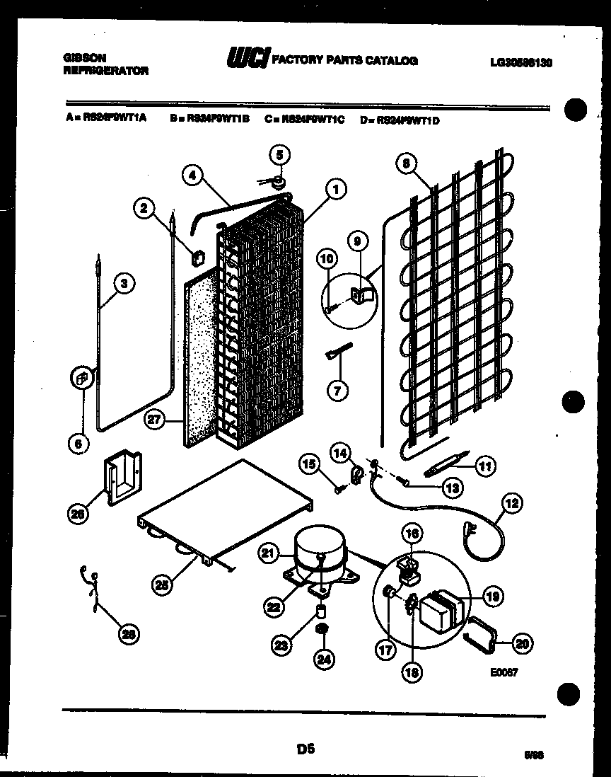 Gibson RS24F9WT1D system and automatic defrost parts diagram