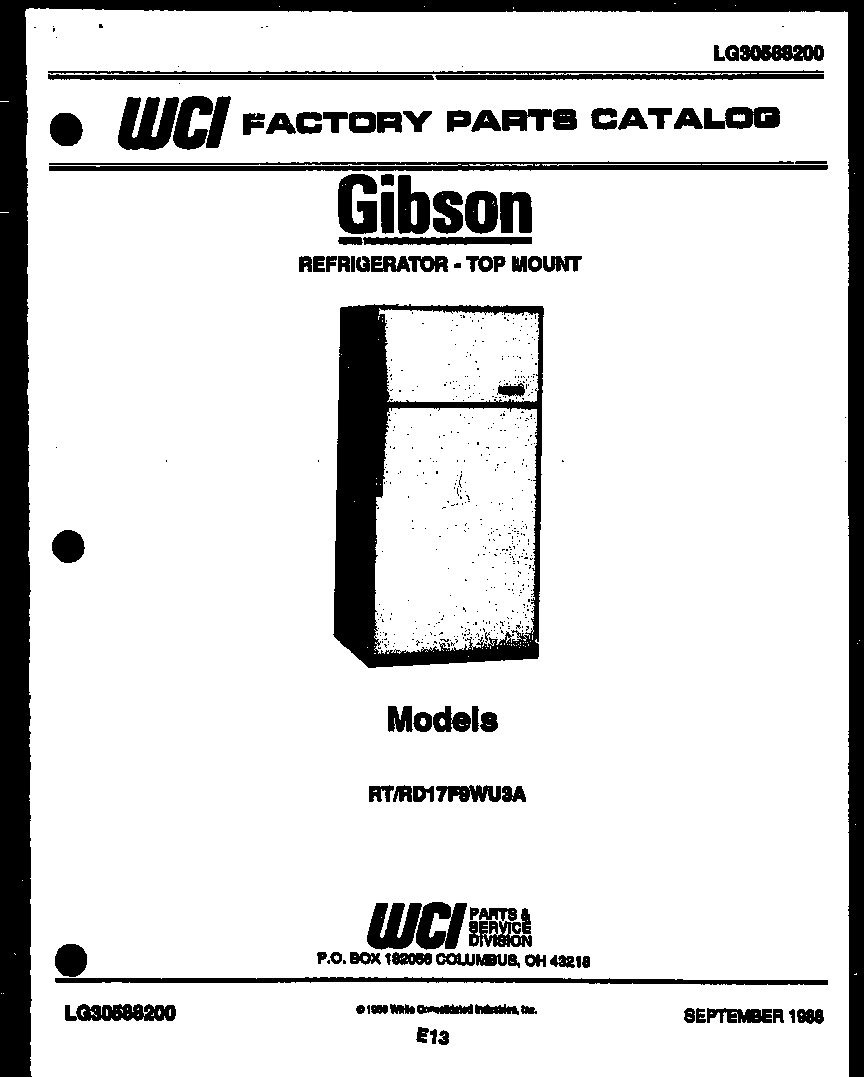 Gibson RT17F9WU3A cover page diagram