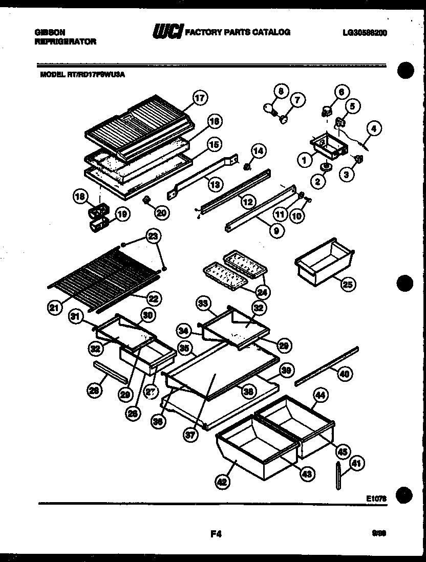 Gibson RT17F9WU3A shelves and supports diagram