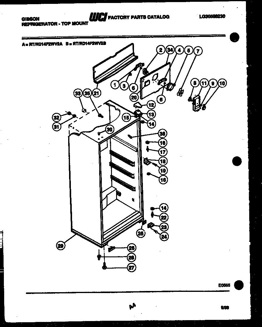 Gibson RD14F2WV2B cabinet parts diagram