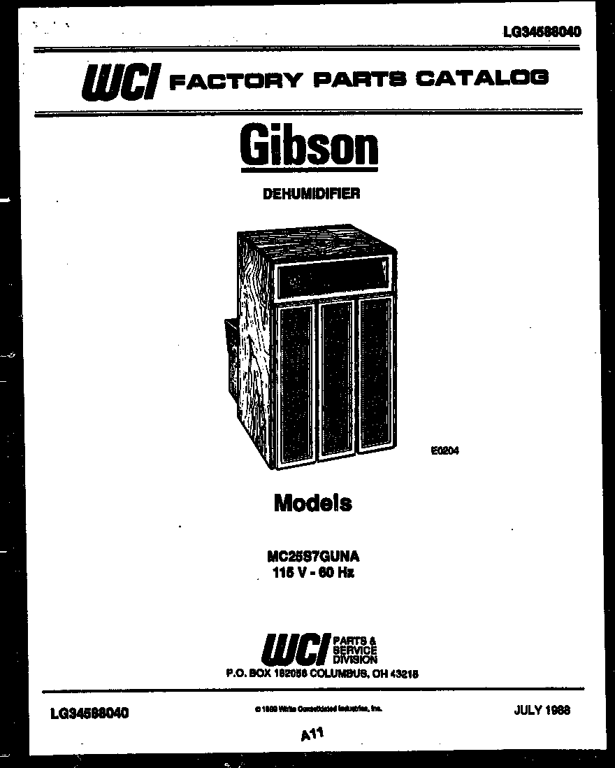 Gibson MC25S7GUNA front cover diagram