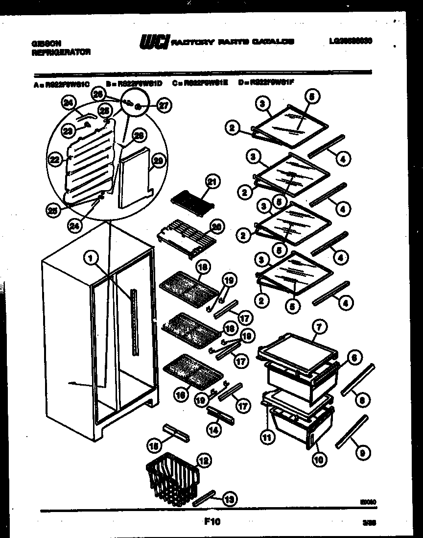 Gibson RS22F9WS1C shelves and supports diagram