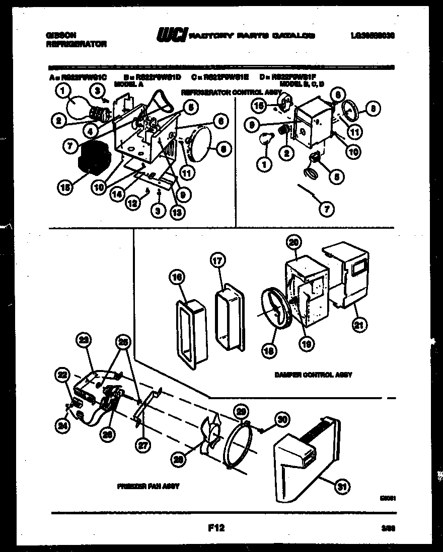 Gibson RS22F9WS1C refrigerator control assembly, damper control assembly and f diagram