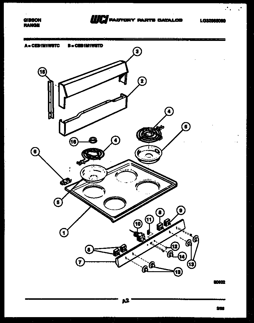 Gibson CEB1M1WSTC backguard and cooktop parts diagram