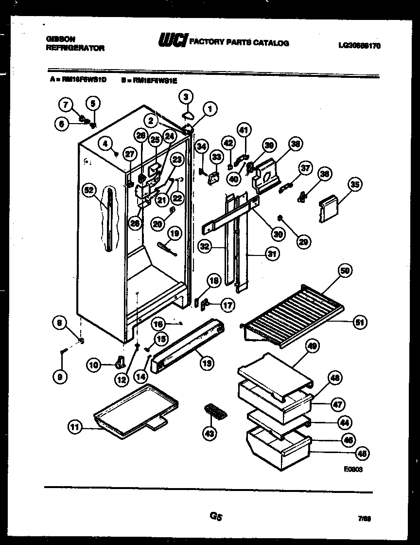 Gibson RM18F6WS1E cabinet parts diagram