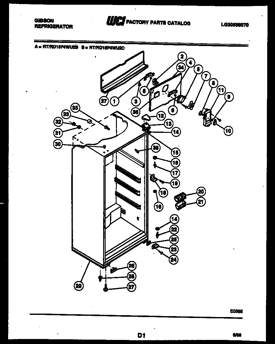 Gibson RD15F4WU2B cabinet parts diagram