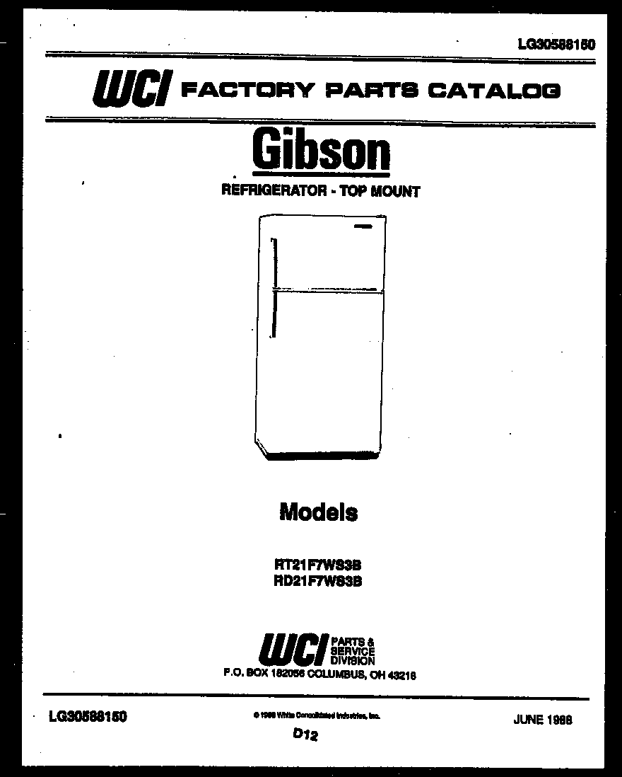 Gibson RD21F7WS3B cover page diagram