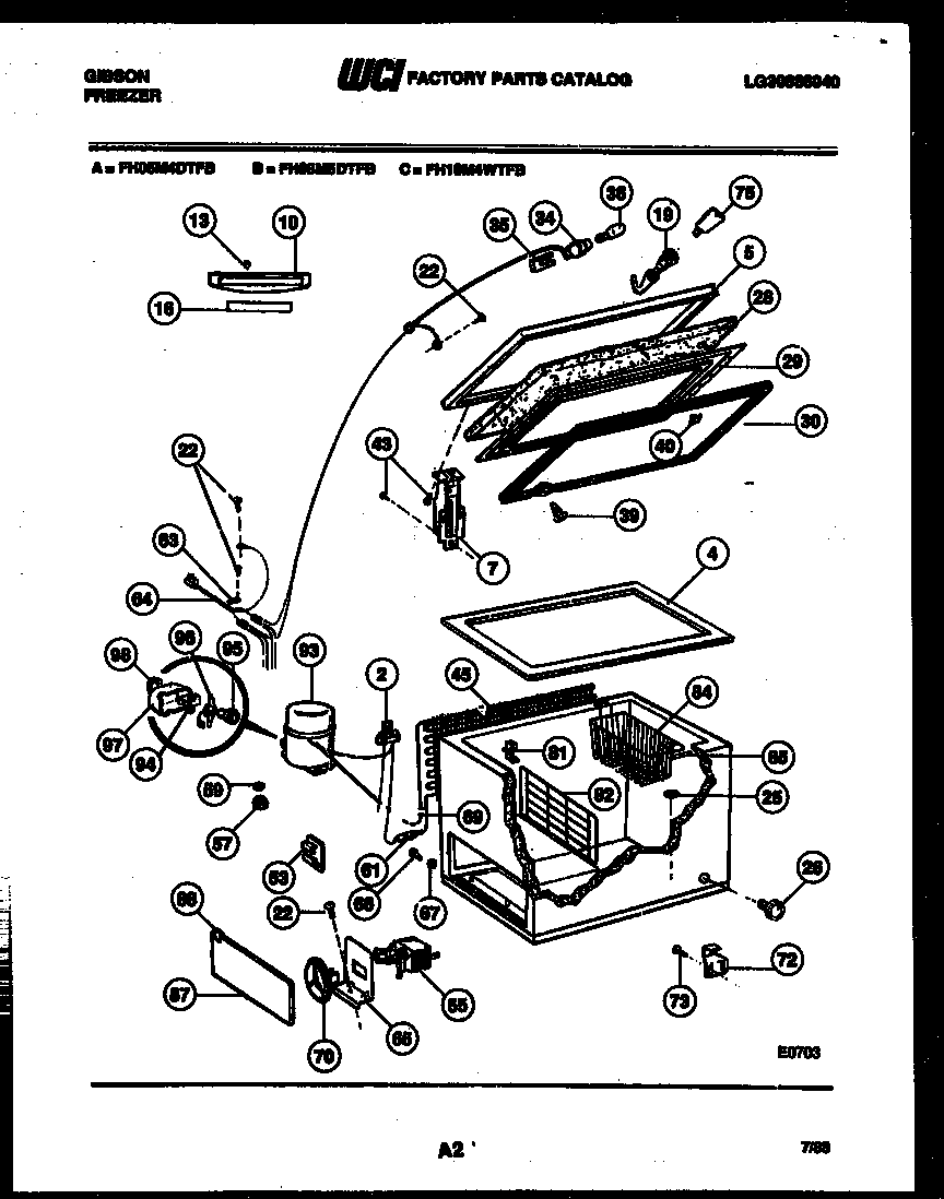 Gibson FH10M4WTFB chest freezer parts diagram