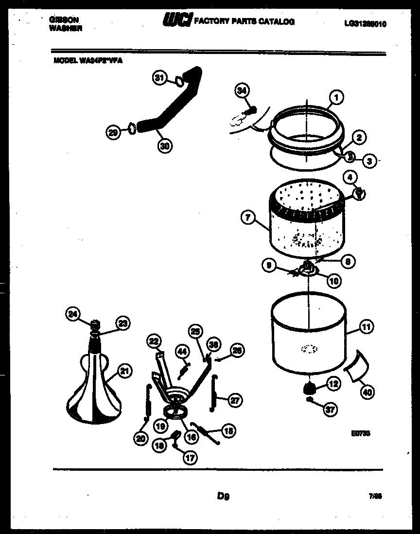 Gibson WA24P2WVFA tub and water inlet diagram