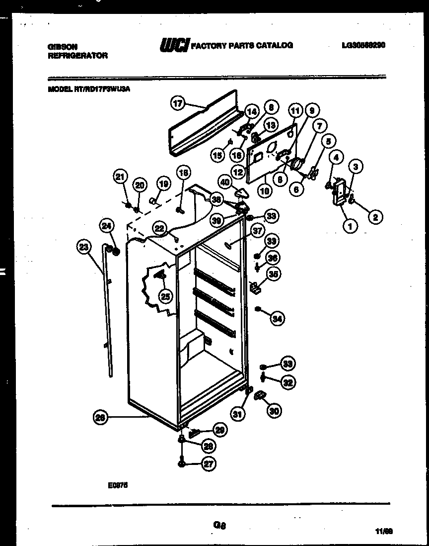 Gibson RD17F3WU3A cabinet parts diagram