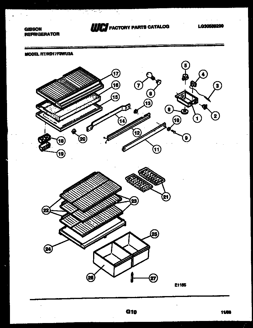 Gibson RD17F3WU3A shelves and supports diagram