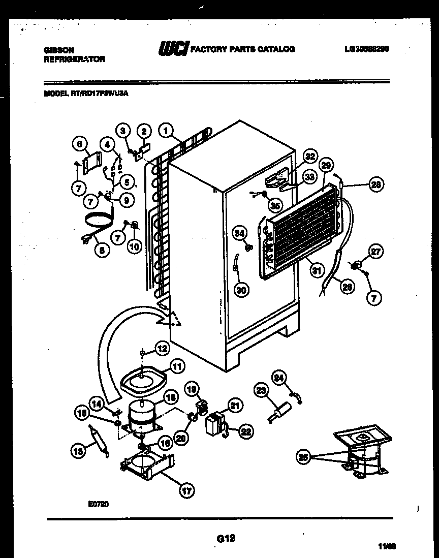 Gibson RD17F3WU3A system and automatic defrost parts diagram