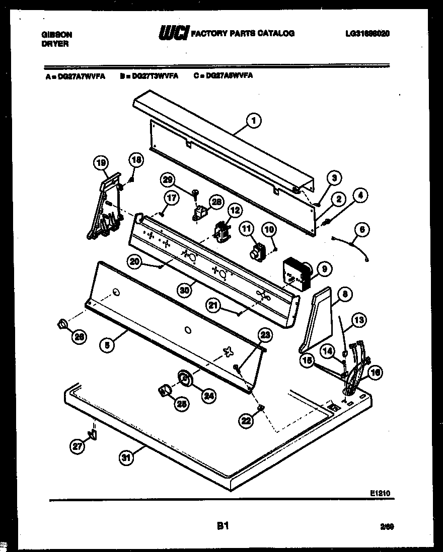 Gibson DG27T3WVFA console and control parts diagram