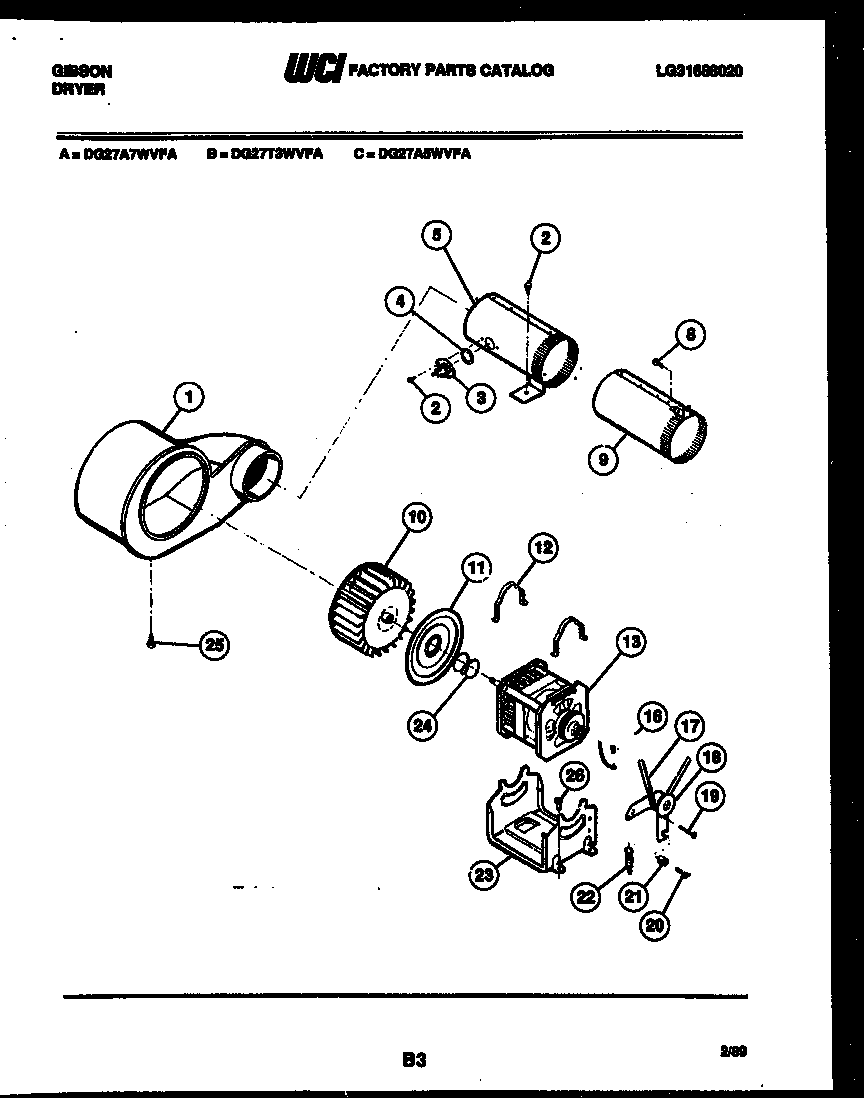 Gibson DG27T3WVFA motor and blower parts diagram