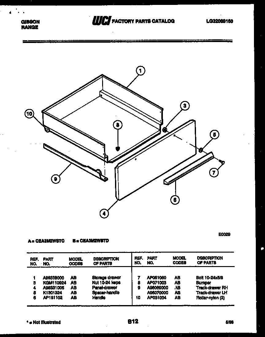 Gibson CEA3M2WSTC drawer parts diagram