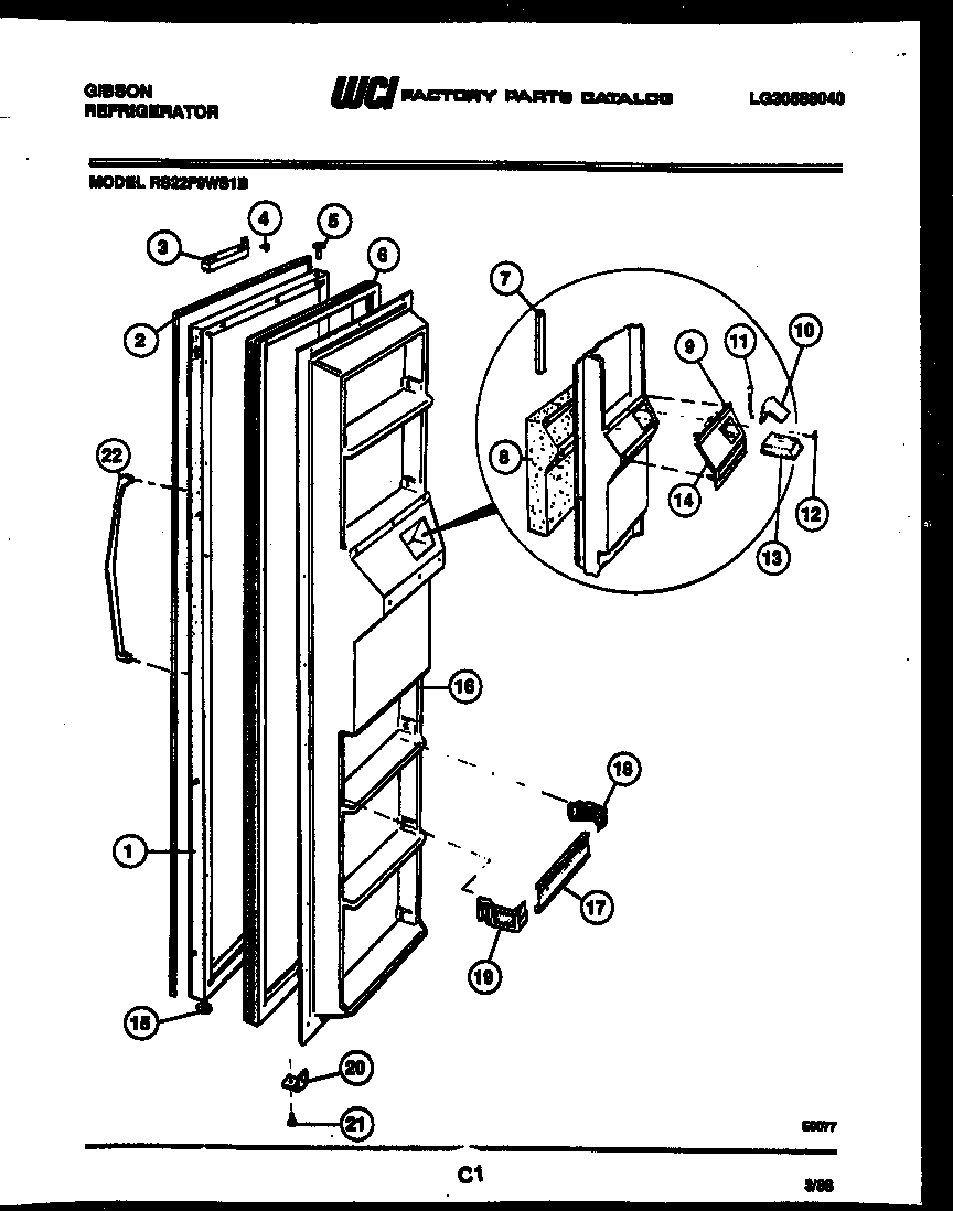 Gibson RS22F9WS1B freezer door parts diagram