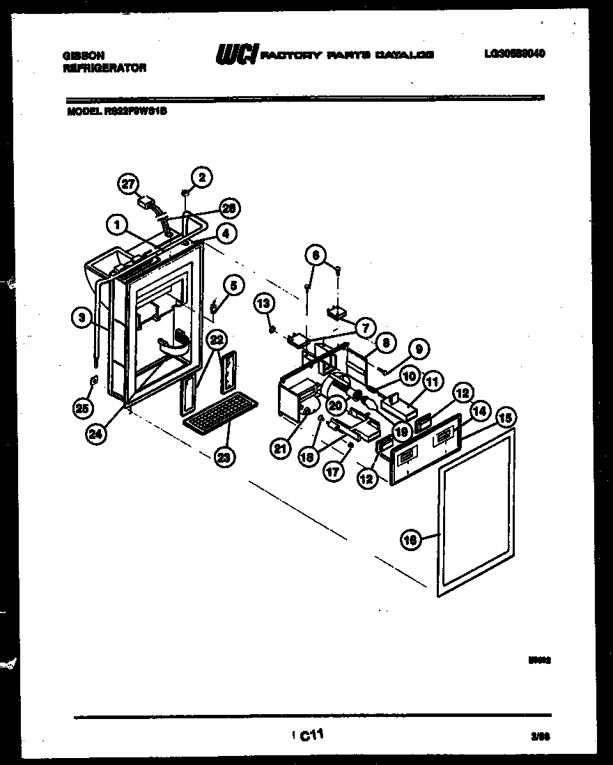 Gibson RS22F9WS1B ice door, dispenser and water tank diagram