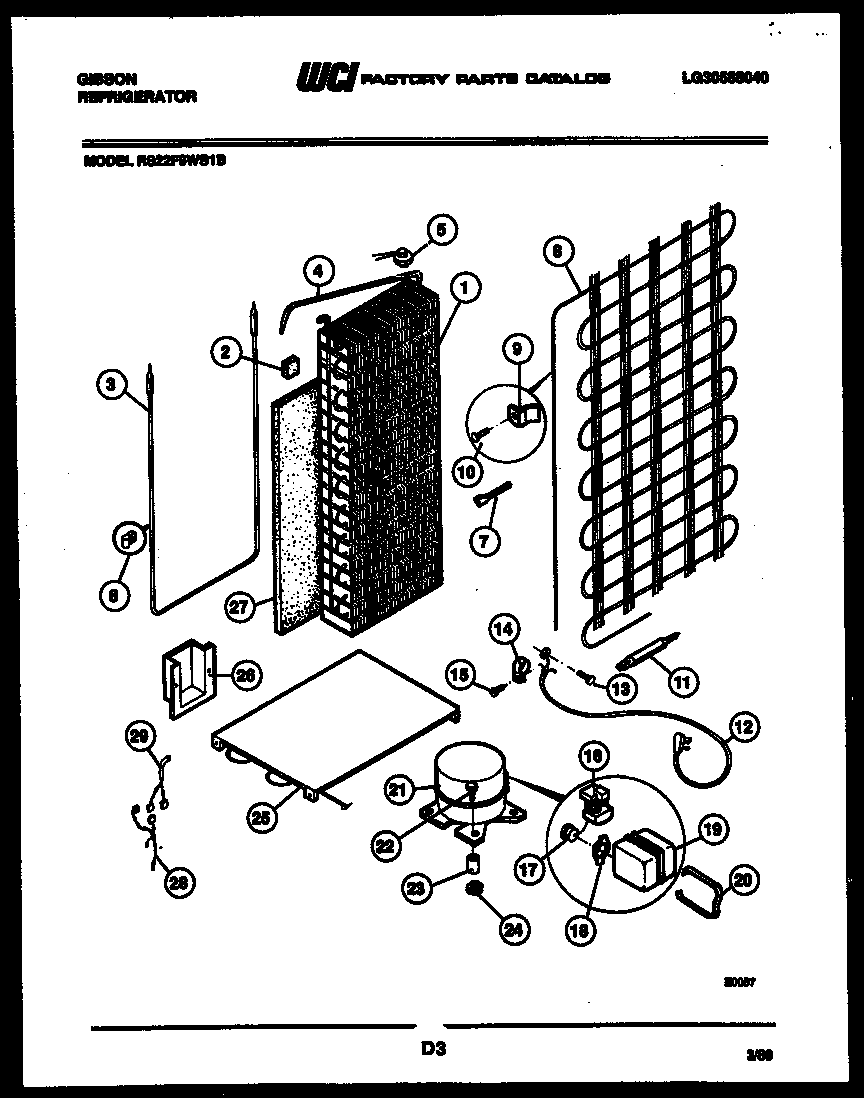 Gibson RS22F9WS1B system and automatic defrost parts diagram
