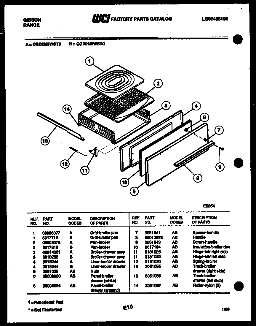 Gibson CGD2M5WSTB broiler drawer parts diagram
