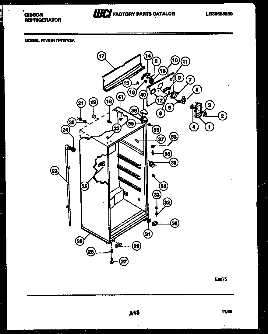Gibson RT17F7WV3A cabinet parts diagram