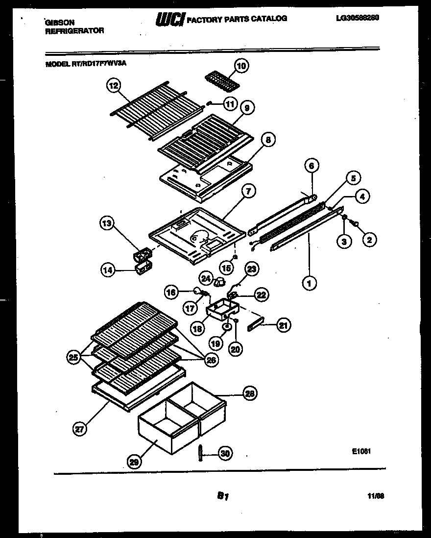 Gibson RT17F7WV3A shelves and supports diagram