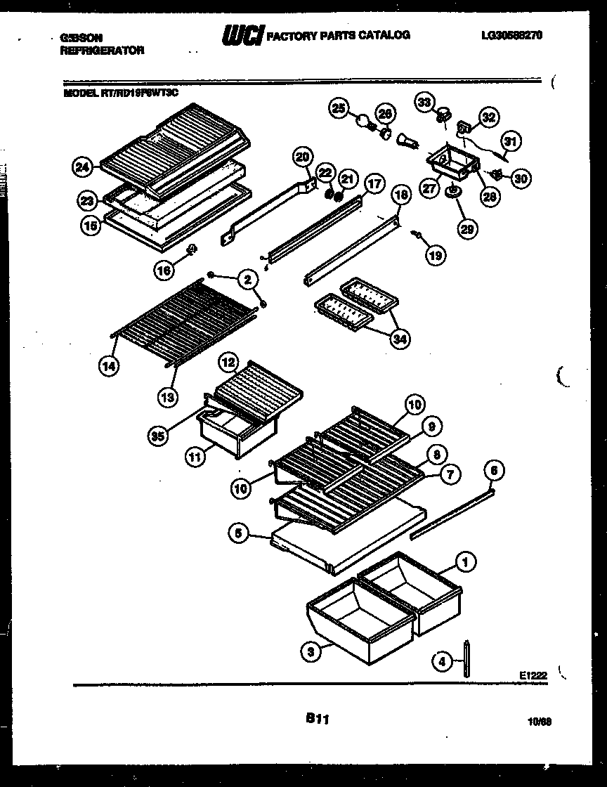 Gibson RT19F6WT3C shelves and supports diagram