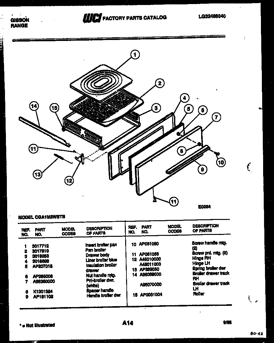 Gibson CGA1M3WSTB broiler drawer parts diagram