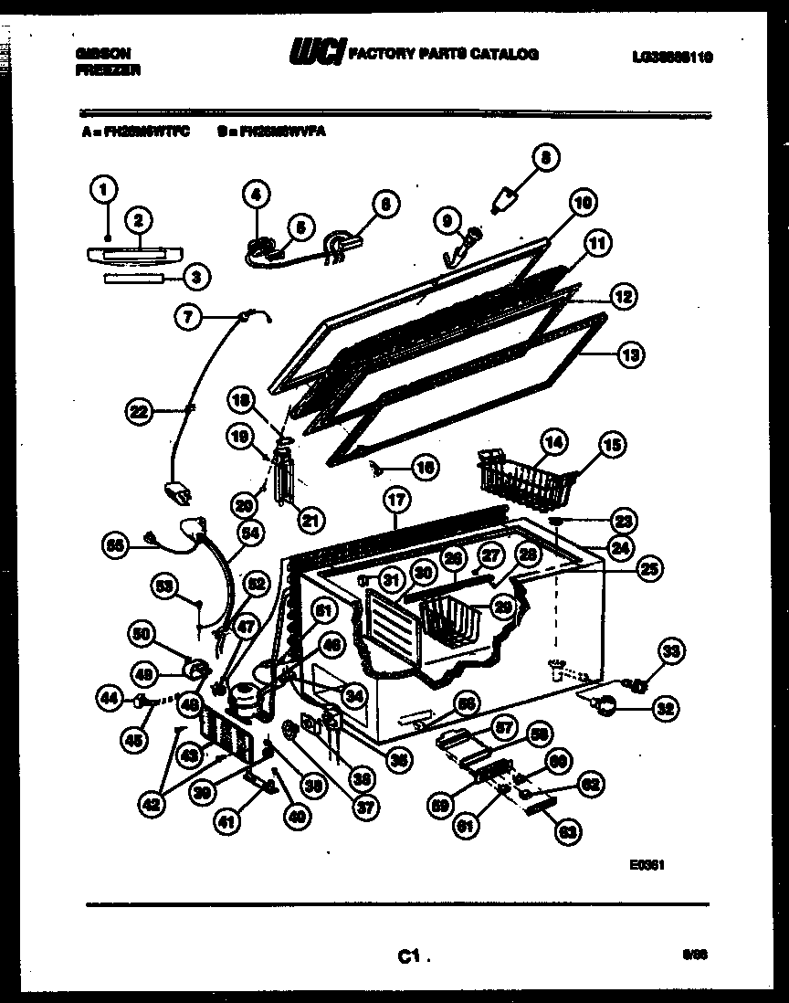 Gibson FH26M6WTFC chest freezer parts diagram