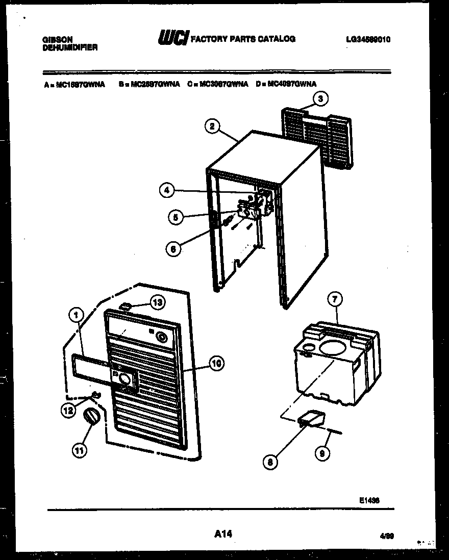 Gibson MC30S7GWNA cabinet and control parts diagram