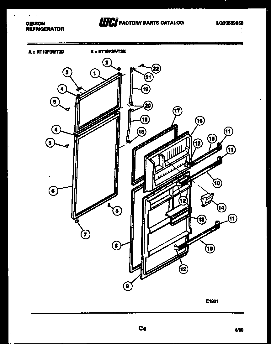 Gibson RT19F3WT3D door parts diagram