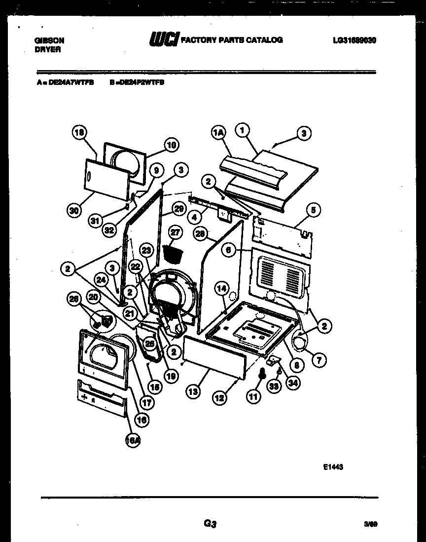 Gibson DE24A7WTFB cabinet parts diagram