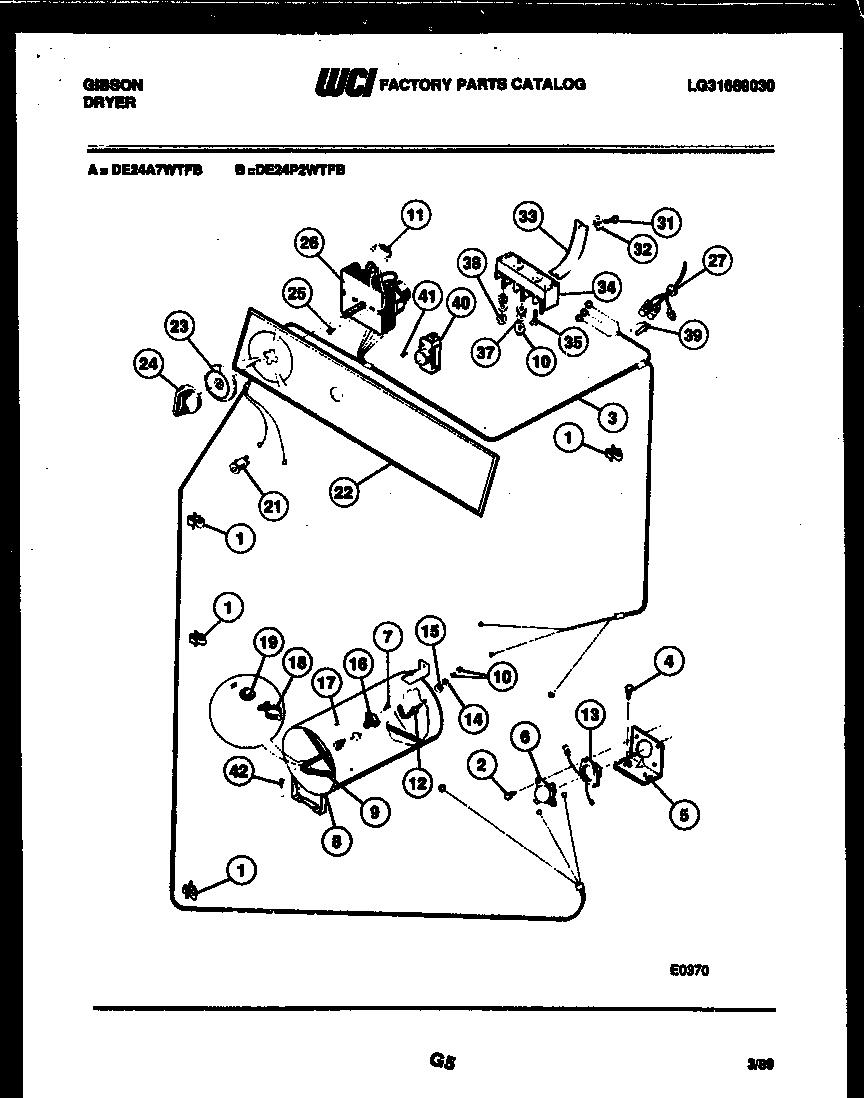 Gibson DE24A7WTFB console and control parts diagram